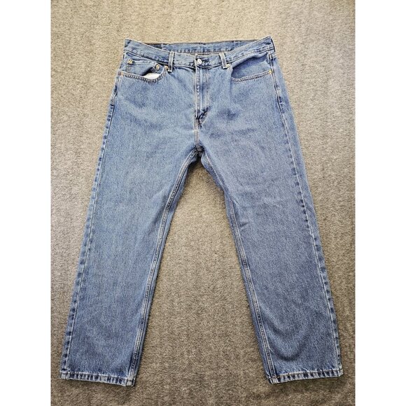 Levis 505 Jeans Mens 38x30 Blue Med Wash Denim Regular Fit Straight Leg Classic - Picture 1 of 10